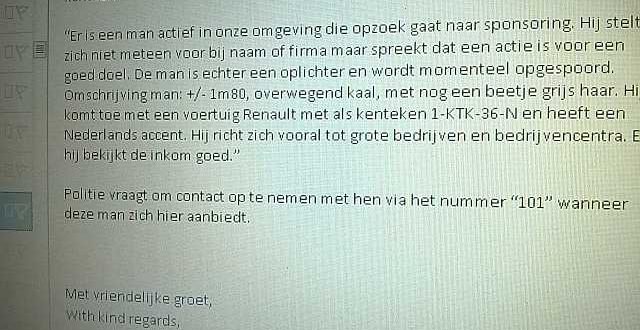 Gedetailleerdere beschrijving eerder genoemde oplichter