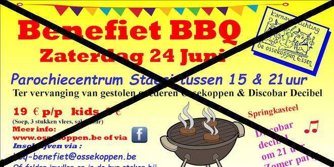 Benefietbarbecue C.V. De Ossekoppen en Discobar Decibel gaat niet door