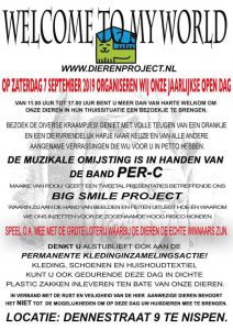 Kom naar de Opendeurdag Stichting Dier en Project en steun de dieren!affiche