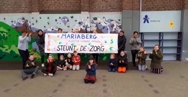 Kleuterschool en Lagere school Mariaberg steunen zorg- en hulpverleners met applaus