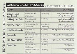 Vakantieplanning Essense bakkers