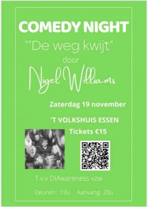 Nigel Williams treedt op in zaal Volkshuis ten voordele van DiAwareness