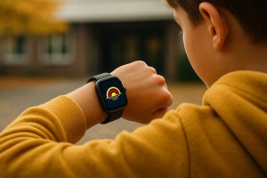Smartphoneverbod op school - smartwatch aan pols met logo