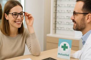 mutualiteiten oogzorg - vrouw past bril bij opticien