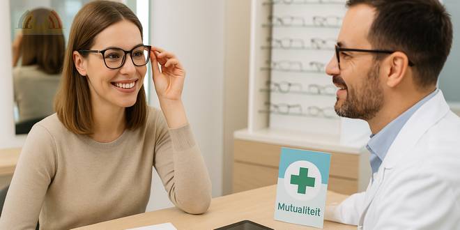 mutualiteiten oogzorg - vrouw past bril bij opticien